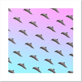 Dolphins Pattern Pink Blue Gradient VSCO Women's Vaporwave Gift Posters and Art